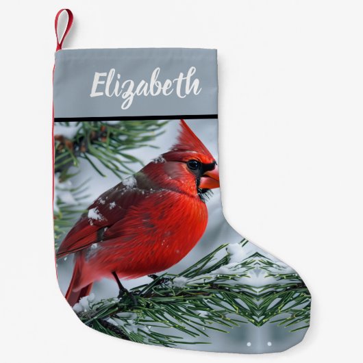 Rode Kardinaal Winter Snow Pine Kerstboom Naam Kleine Kerstsok (Voorkant)