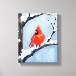 Rode Kardinaal | Winter Vakantie Waterverfschilder Canvas Afdruk