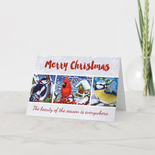 Rode Kardinaal Winter Vogels Kerst Kaart (Voorkant)