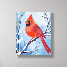 Rode Kardinaal | Winter Watercolor Vakantie Canvas Afdruk