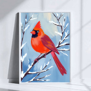 Rode Kardinaal   Winter Watercolor Vakantiekaart Poster