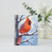 Rode Kardinaal Winter Waterverf Feestdagenkaart (Staand voorkant)