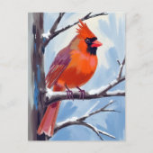 Rode Kardinaal Winter Waterverf Feestdagenkaart (Voorkant)