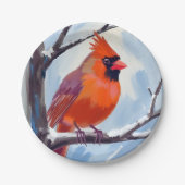 Rode Kardinaal Winter Waterverf Papieren Bordje (Voorkant)