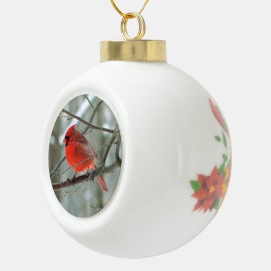 Rode kardinaal WinterOrnament Keramische Bal Ornament (Rechts)