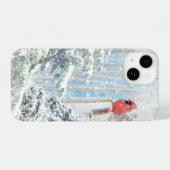 Rode kardinaal wintersneeuw, krulbos iPhone hoesje (Achterkant horizontaal)