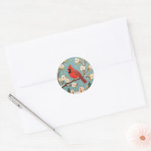 Rode Kardinaal Wintertak Ronde Sticker (Envelop)