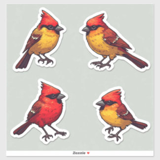 Rode Kardinaal & Zangvogel Set voor scrapbooking c Sticker