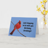 Rode Kardinaalvogel Blauwe Lucht Verjaardagskaart Kaart (Gele Bloem)