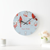 Rode Kardinaalvogel Boom Sneeuw Kerstmis Grote Klok (Huis)