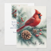 Rode Kardinaalvogel en Pijnboom Bedankkaart (Voorkant / Achterkant)