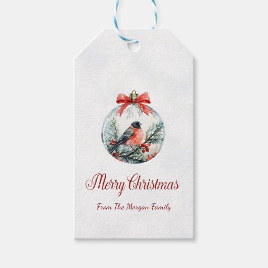 Rode Kardinaalvogel Hulstbes Bal Kerstmis Cadeaulabel (Voorkant)
