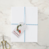 Rode Kardinaalvogel Hulstbes Kerstmis Cadeaulabel (Met Touw)