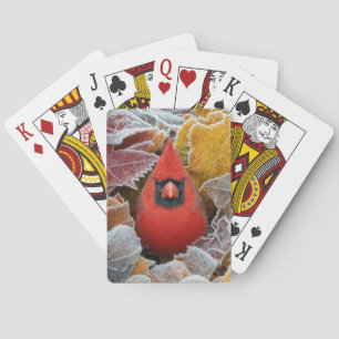 Rode Kardinaalvogel in Vorstige Herfstbladeren Pokerkaarten