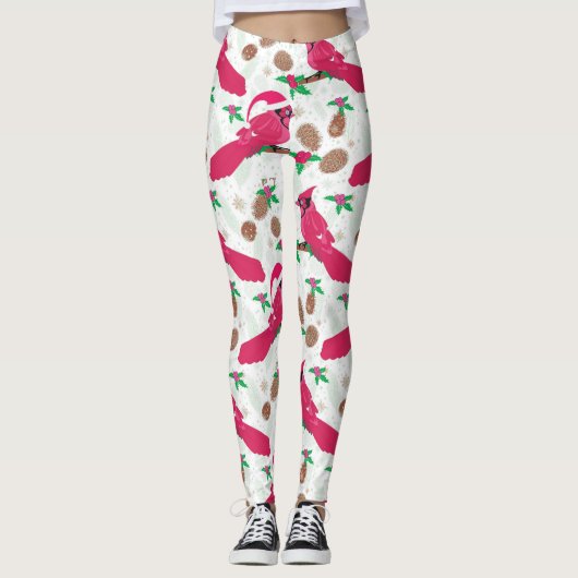 Rode Kardinaalvogel kerstman Leggings (Voorkant)