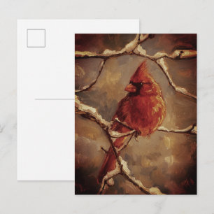Rode Kardinaalvogel Olie Schilderij – Wintertak Briefkaart