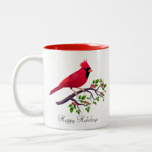 Rode Kardinaalvogel op Boomtak Tweekleurige koffie Koffiemok