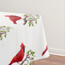 Rode Kardinaalvogel op witte tafelkleed
