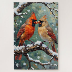 Rode Kardinaalvogel Paar Valentijnsdag Cadeau Legpuzzel