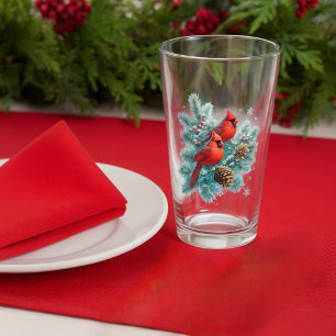 Rode Kardinaalvogels en Dennenkristalglas voor Ker Glas