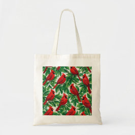 Rode Kardinaalvogels & Groene Bladeren Botanisch Tote Bag