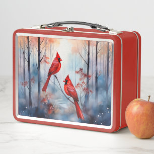 Rode Kardinaalvogels in een Nevelig Bos