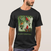 Rode kardinaalvogels met kerst Holly Berries blade T-shirt (Voorkant)