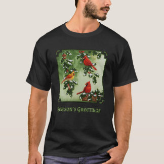 Rode kardinaalvogels met kerst Holly Berries blade T-shirt