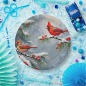 Rode Kardinaalvogels met Wilde Bosbessen Papieren Bordje (Feest)