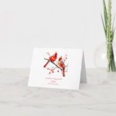 Rode Kardinaalvogels op Hulstboomtak Kaart (Voorkant)