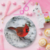 Rode Kardinale Veters en Plumage Papieren Bordje (Feest)