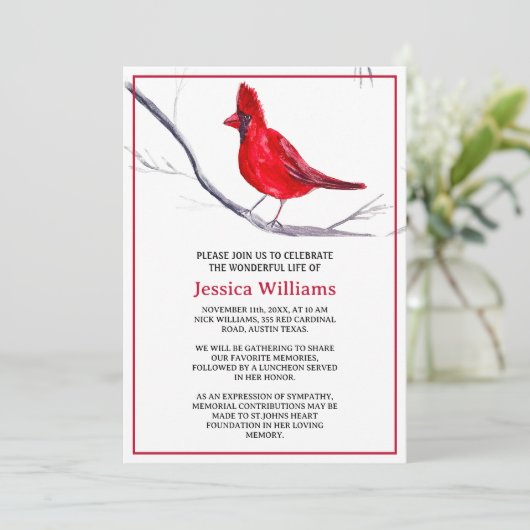 Rode Kardinale viering van de Herdenking van het L Kaart (Staand voorkant)