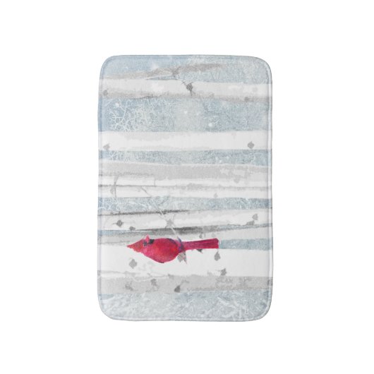 Rode kardinale vogel in mooie sneeuwvogelboom badmat (Voorkant Verticaal)