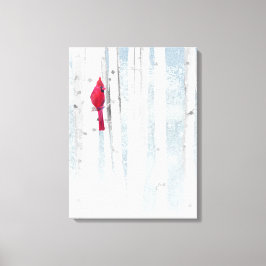 Rode kardinale vogel in mooie sneeuwvogelboom canvas afdruk
