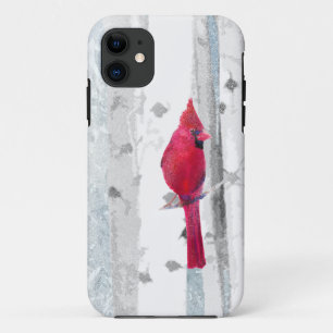 Rode kardinale vogel in mooie sneeuwvogelboom Case-Mate iPhone case