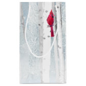 Rode kardinale vogel in mooie sneeuwvogelboom klein cadeauzakje (Achterkant)