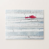 Rode kardinale vogel in mooie sneeuwvogelboom legpuzzel (Horizontaal)