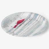 Rode kardinale vogel in mooie sneeuwvogelboom papieren bordje (Gekanteld)