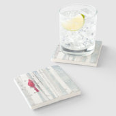 Rode kardinale vogel in mooie sneeuwvogelboom stenen onderzetter (Zijkant)