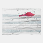 Rode kardinale vogel in mooie sneeuwvogelboom theedoek (Horizontaal)