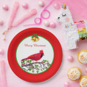 Rode kardinale vogel op boomtak papieren bordje (Feest)