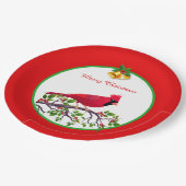 Rode kardinale vogel op boomtak papieren bordje (Gekanteld)