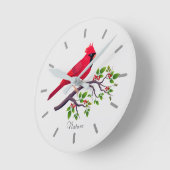Rode kardinale vogel op boomtak ronde klok (Hoek)