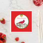 Rode kardinale vogel op boomtak servet (Insitu)