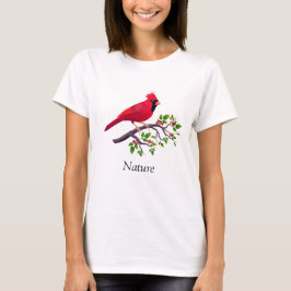 Rode kardinale vogel op boomtak t-shirt