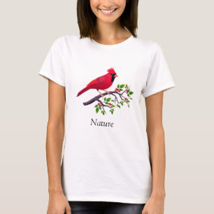 Rode kardinale vogel op boomtak t-shirt