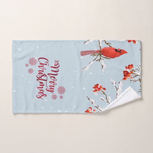 Rode kardinale vogelbomen sneeuwkerst bad handdoek (Handdoek)