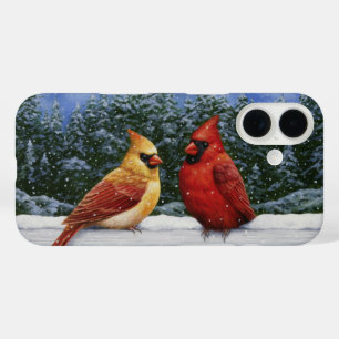 Rode kardinale vogels en kerstsneeuw iPhone 16 hoesje