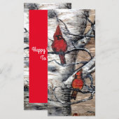 Rode kardinale vogels op een berkenboomkaart (Voorkant / Achterkant)