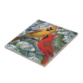 Rode kardinale vogels Wintersneeuwkeramiek Tegeltje (Zijkant)